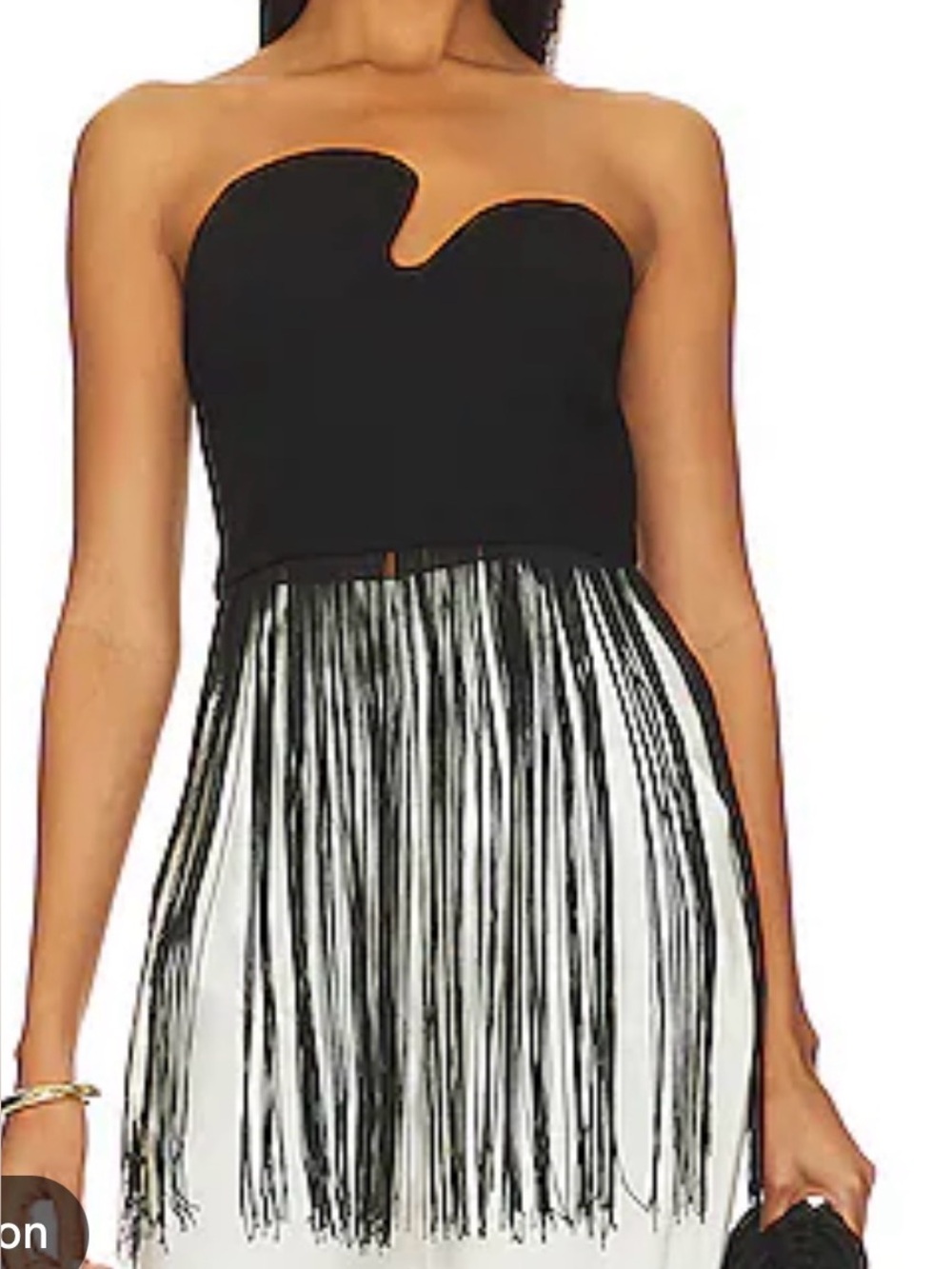 Amanda Uprichard Black Strapless Fringe Dress